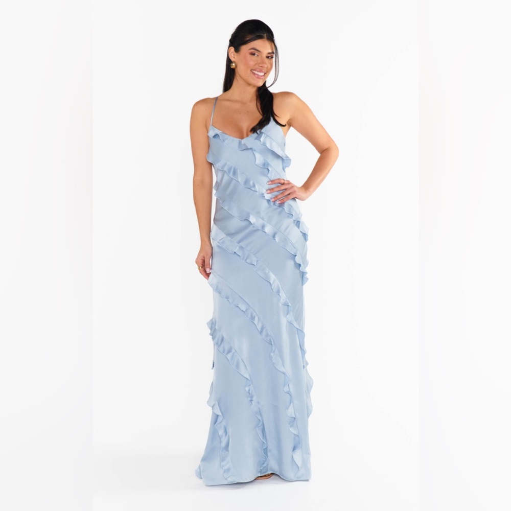Show Me Your MuMu Light Blue Romance Ruffle Maxi Dress
